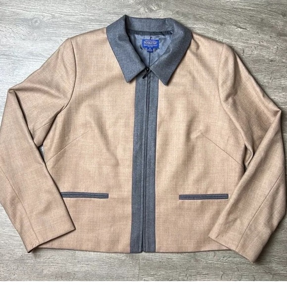 Pendleton 100% Virgin Wool Jacket Blazer Size 22W Tan Zip Up Women’s - Picture 1 of 5